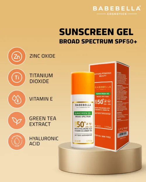 Babebella Sunscreen SPF50 – Matte Finish, Hyaluronic Acid & Green Tea Benefits