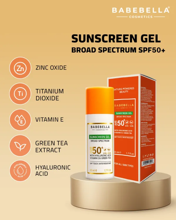 Babebella Sunscreen SPF50 – Matte Finish, Hyaluronic Acid & Green Tea Benefits