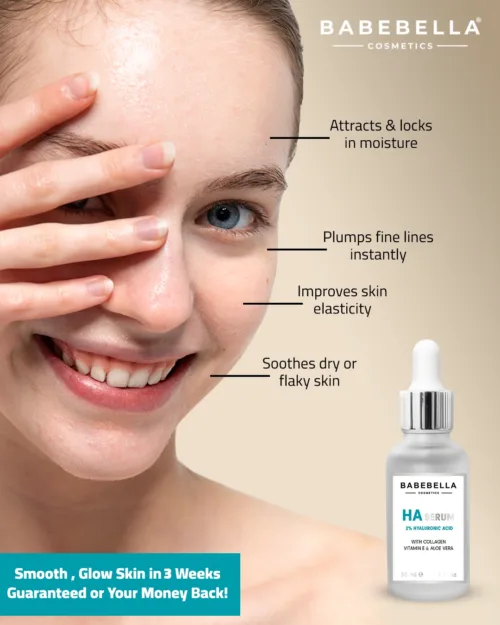 Babebella Hyaluronic Acid Serum Applied on Face – Intense Hydration