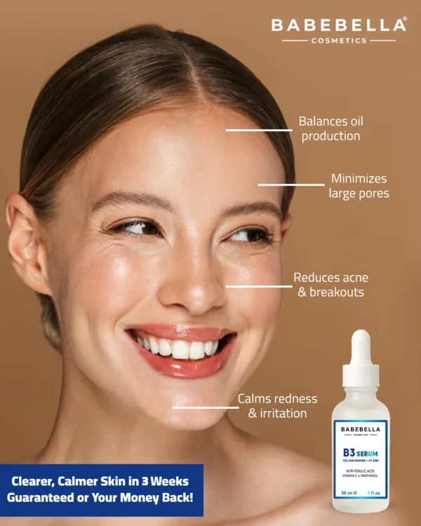 Babebella Niacinamide Serum Applied to Skin – Brightening Face Care