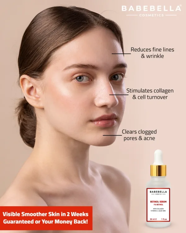 Babebella Retinol Serum Applied to Skin – Anti-Wrinkle Face Care