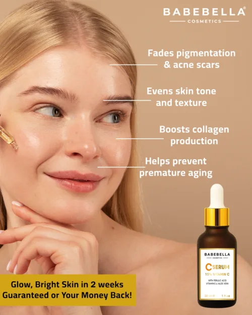 Babebella Vitamin C Serum Applied to Skin – Glow & Radiance Face Care