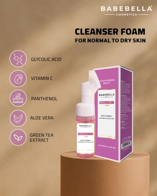 Babebella Facial Foam Cleanser Packaging – Box and Bottle