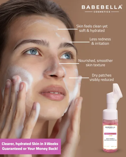 Babebella Facial Foam Cleanser Applied on Skin – Dry Skin